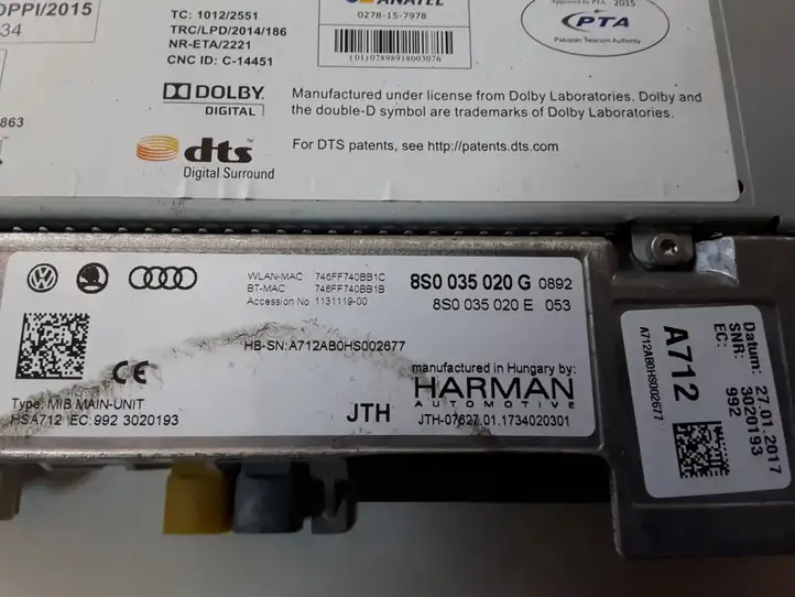 Audi TT TTS RS Mk3 8S (2014 - 2018) 8S0035020G Магнитола / мультимедийная система — фото 3