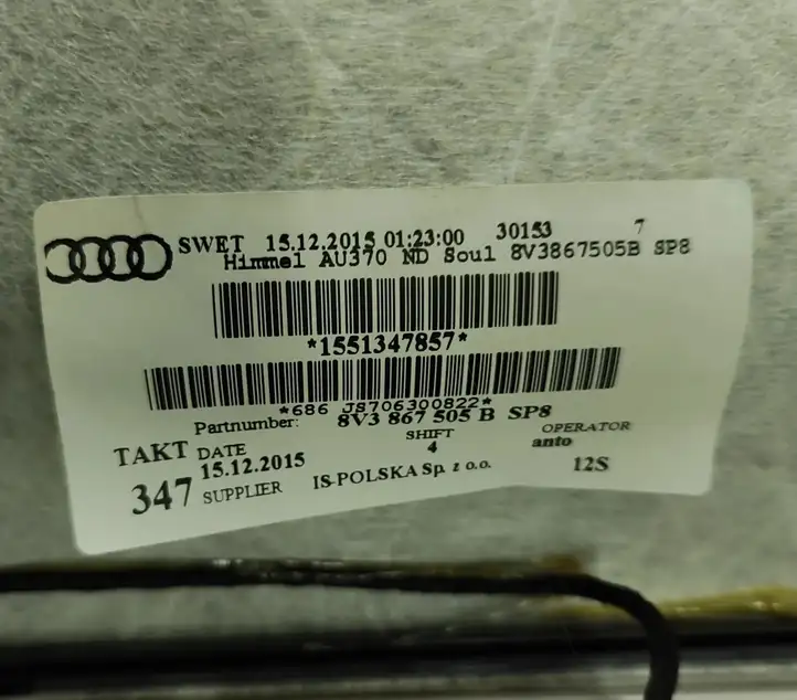 Audi A3/S3 8V (2012 - 2016) 8V3867505B Комплект потолочной обшивки — фото 12