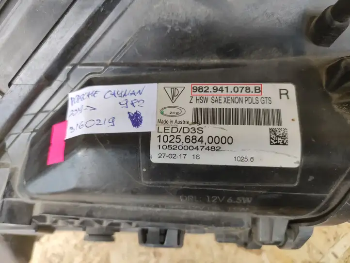 Porsche 718 Cayman 982 982c (2016 - ) 982941078B Передняя фара — фото 3