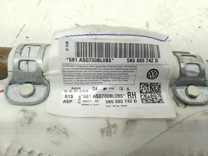 Volkswagen Golf VI (2009 - 2013) 5K6880742D Боковая подушка безопасности шторка — фото 2