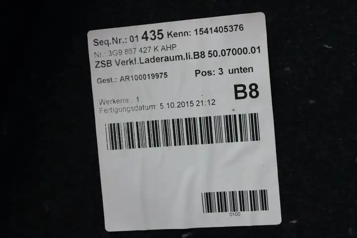Volkswagen PASSAT B8 (2015 - ) 3G9867427K Боковая обшивка багажника — фото 7