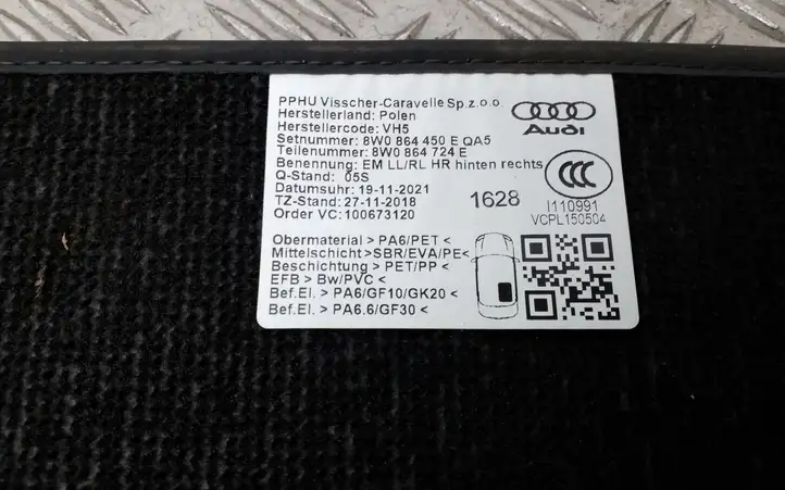 Audi A4 S4 B9 (2015 - 2019) 8W1863691B Комплект автомобильных ковриков — фото 2