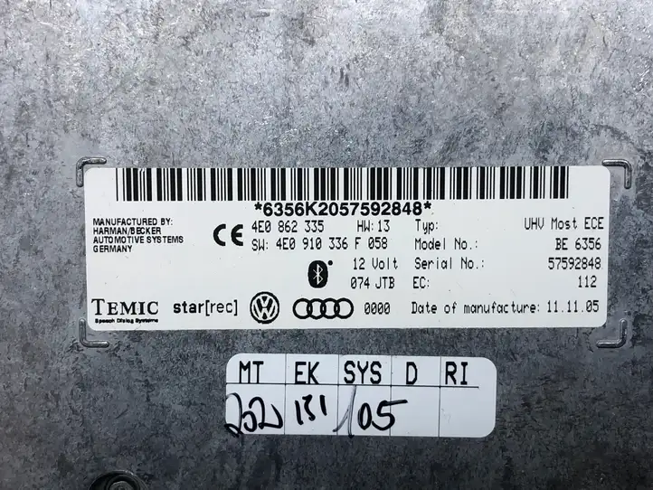 Audi A6 S6 C6 4F (2004 - 2008) 4E0862335 Bluetooth модуль — фото 2