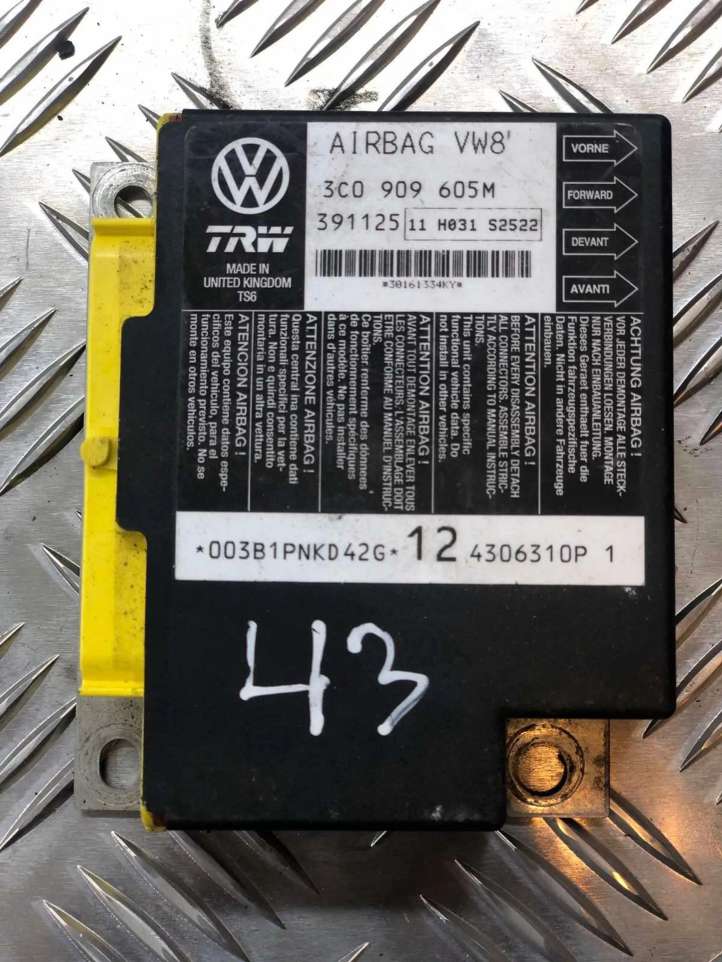 3C0909605M Volkswagen PASSAT B6 Oro pagalvių valdymo blokas