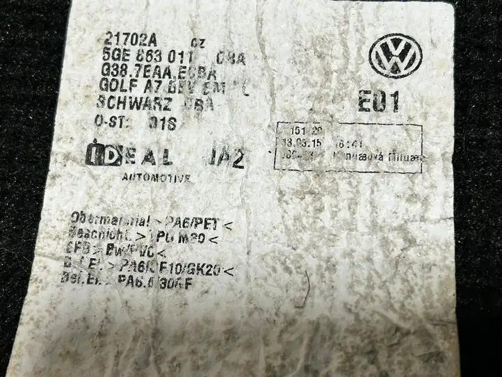 Volkswagen e-Golf (2013 - 2016) 5GE863011 Передний коврик салона — фото 3