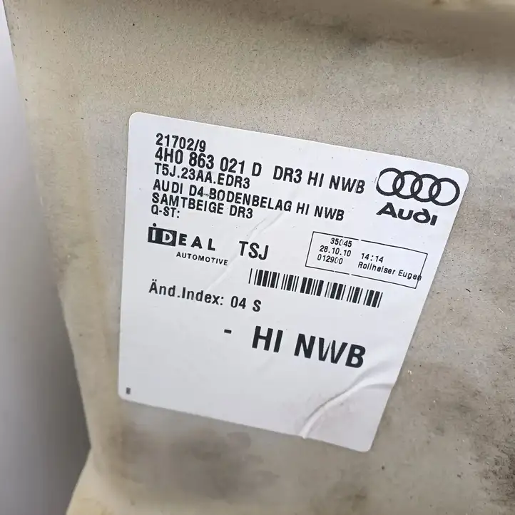 Audi A8 S8 D4 4H (2010 - 2014) 4H0863021D Задний коврик салона — фото 13