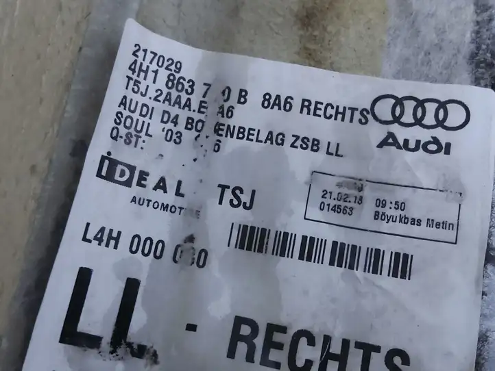 Audi A8 S8 D4 4H (2010 - 2014) 4H1863710B Передний коврик салона — фото 2