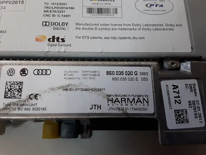 Audi TT TTS RS Mk3 8S (2014 - 2018) 8S0035020G Магнитола / мультимедийная система — фото 2