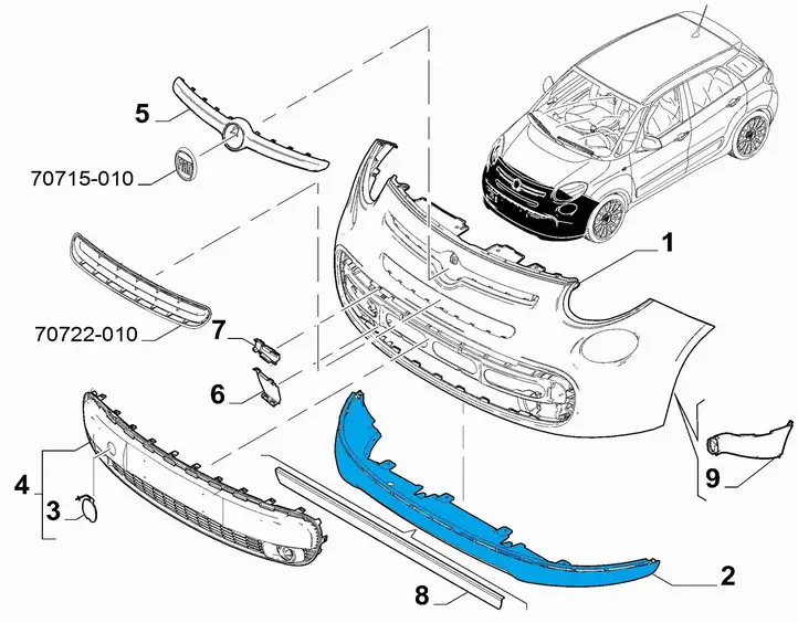 Fiat 500L (2013 - ) 735559051 Нижняя часть переднего бампера — фото 6