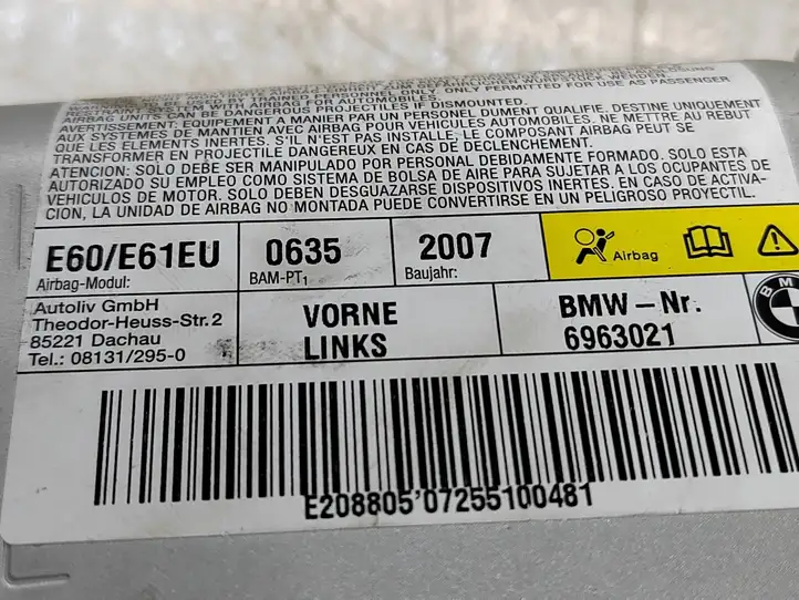 BMW 5 E60 E61 (2004 - 2010) 6963021 Боковая подушка безопасности (стойка) — фото 6
