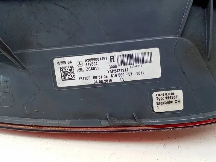 Mercedes-Benz C W205 (2014 - 2021) A2059061457 Задний фонарь в кузове — фото 5