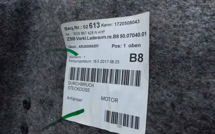 Volkswagen PASSAT B8 (2015 - ) 3G9867428N Боковая обшивка багажника — фото 2