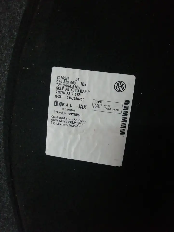 Volkswagen Golf VI (2009 - 2013) 5K6863463 Коврик багажника — фото 2