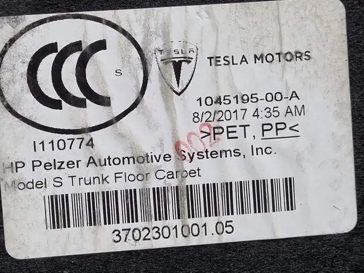 Tesla Model S (2016 - 2021) 104519500A Коврик багажника — фото 4