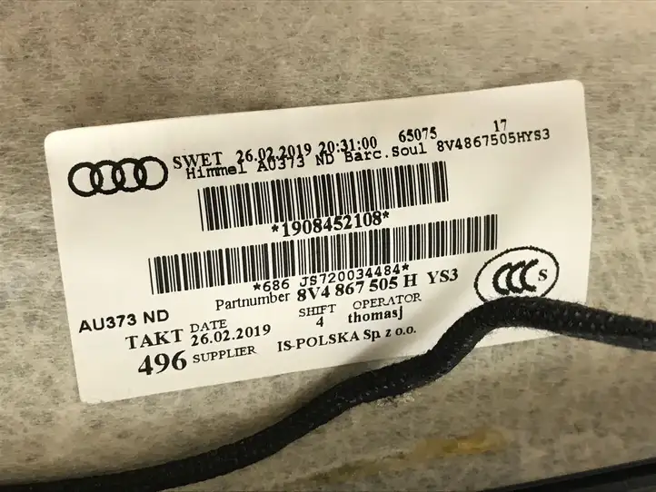 Audi A3/S3 8V (2016 - 2020) 8V4867505H Потолочная обшивка — фото 3