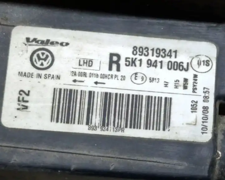 Volkswagen Golf VI (2009 - 2013) 5K1941006J Передняя фара — фото 3