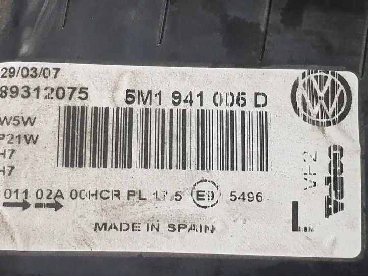 Volkswagen Golf Plus (2004 - 2008) 5M1941005D Передняя фара — фото 6