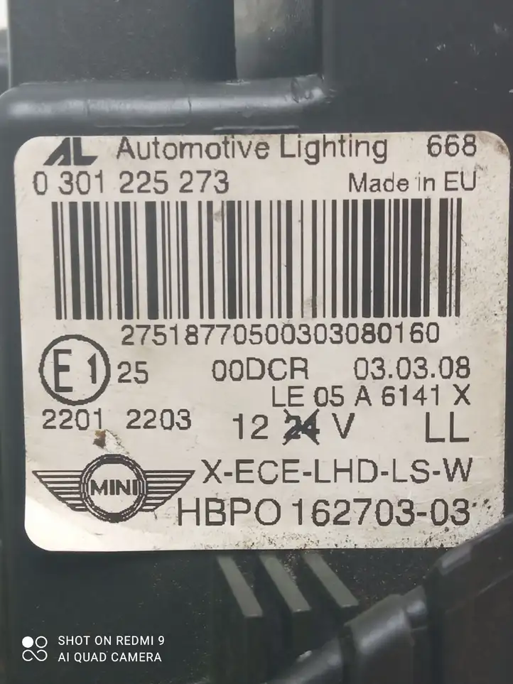 Mini One - Cooper Clubman R55 (2007 - 2014) 0301225273 Передняя фара — фото 4