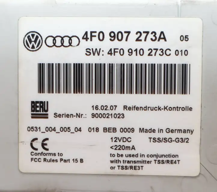 Audi A6 S6 C6 4F (2004 - 2008) 4f0907273a Блок управления TPMS — фото 6