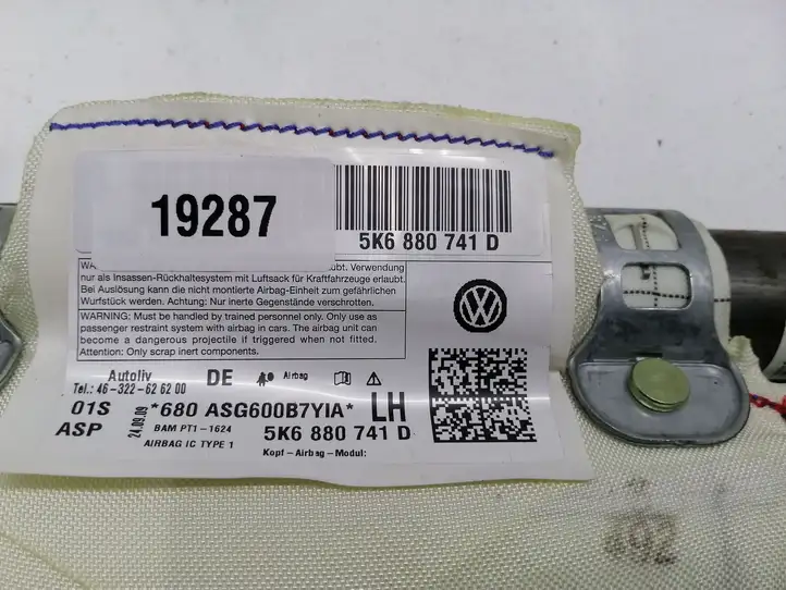 Volkswagen Golf VI (2009 - 2013) 5K6880741D Боковая подушка безопасности шторка — фото 3