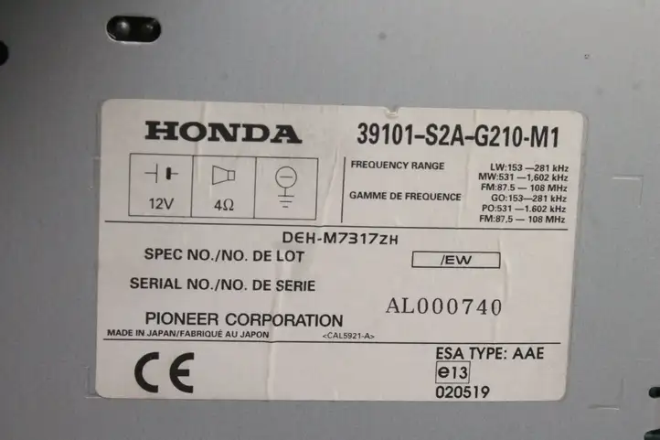 Honda S2000 (1999 - 2003) 39101S2AG210M1 Магнитола / мультимедийная система — фото 6