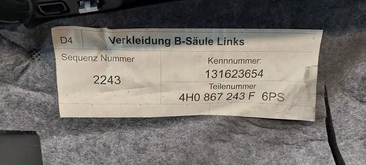 Audi A8 S8 D4 4H (2010 - 2014) 4H0867243F Нижняя обшивка стойки B — фото 3