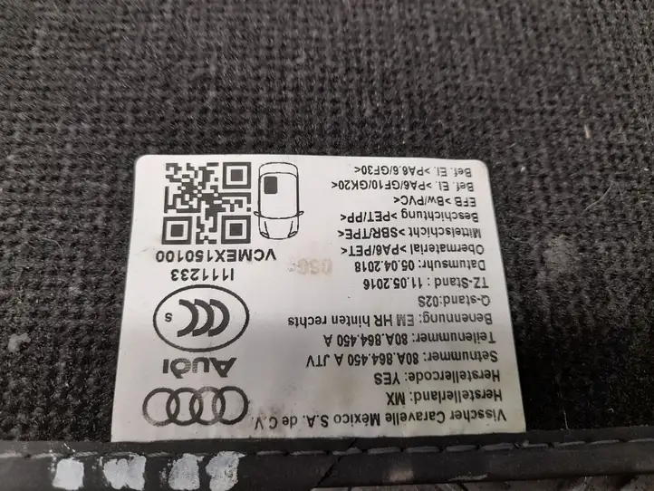 Audi Q5 SQ5 (2017 - ) 80A864450A Задний коврик салона — фото 2
