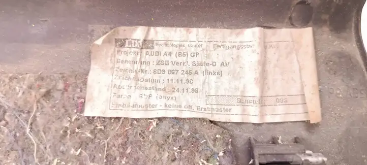Audi A4 S4 B5 8D (1999 - 2001) 8D9867246A Верхняя обшивка стойки D — фото 3