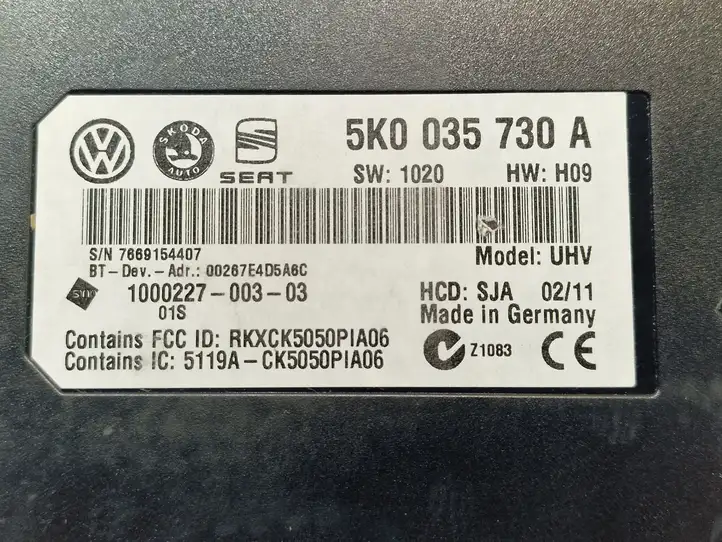 Volkswagen Golf VI (2009 - 2013) 5K0035730A Bluetooth модуль — фото 4