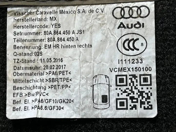 Audi Q5 SQ5 (2017 - ) 80A864450A Комплект автомобильных ковриков — фото 3