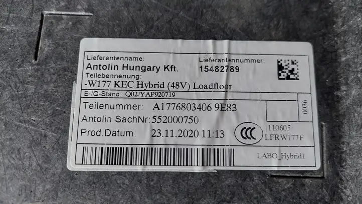 Mercedes-Benz A W177 (2018 - ) A1776803406 Пол багажника — фото 3