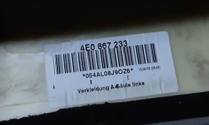Audi A8 S8 D3 4E (2005 - 2007) 4E0867233 Обшивка стойки A — фото 3