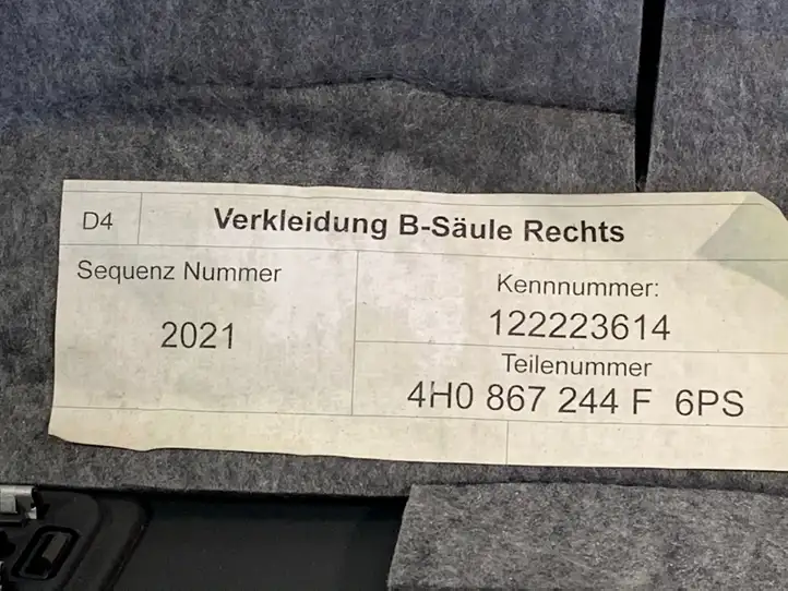 Audi A8 S8 D4 4H (2010 - 2014) 4H0867244F Нижняя обшивка стойки B — фото 3
