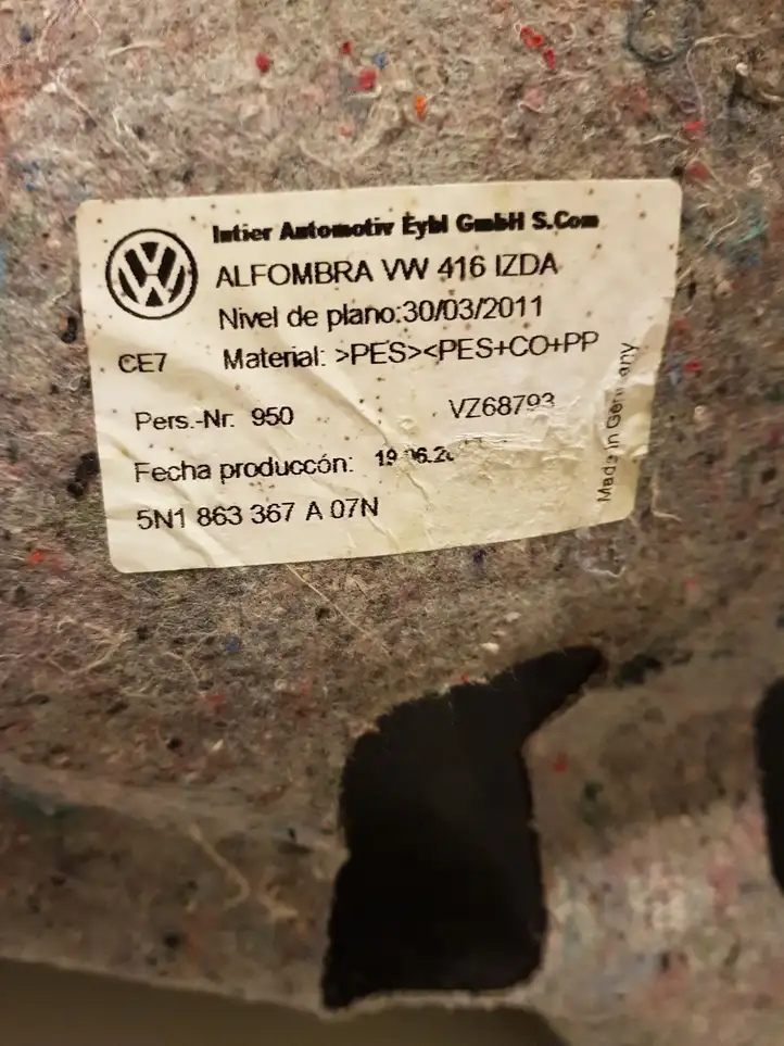 Volkswagen Tiguan (2011 - 2016) 5N1863367 Ковролин салона — фото 5
