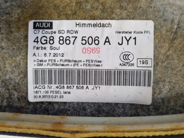 Audi A7 S7 4G (2010 - 2014) 4G8867506A Потолочная обшивка — фото 7