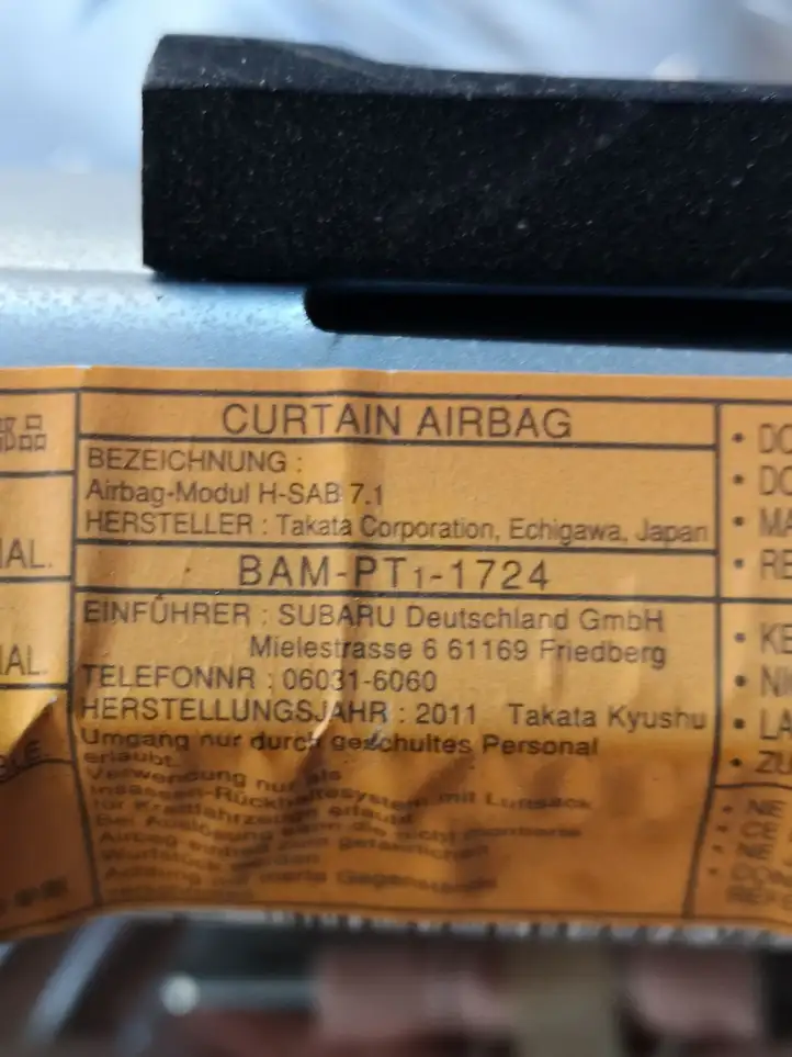 Subaru Outback (2009 - 2014) BAMPT11724 Боковая подушка безопасности шторка — фото 2