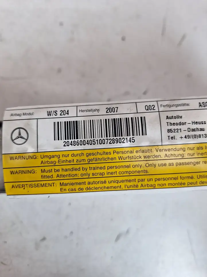 Mercedes-Benz C W204 (2007 - 2014) 2048600405 Боковая подушка безопасности (стойка) — фото 4