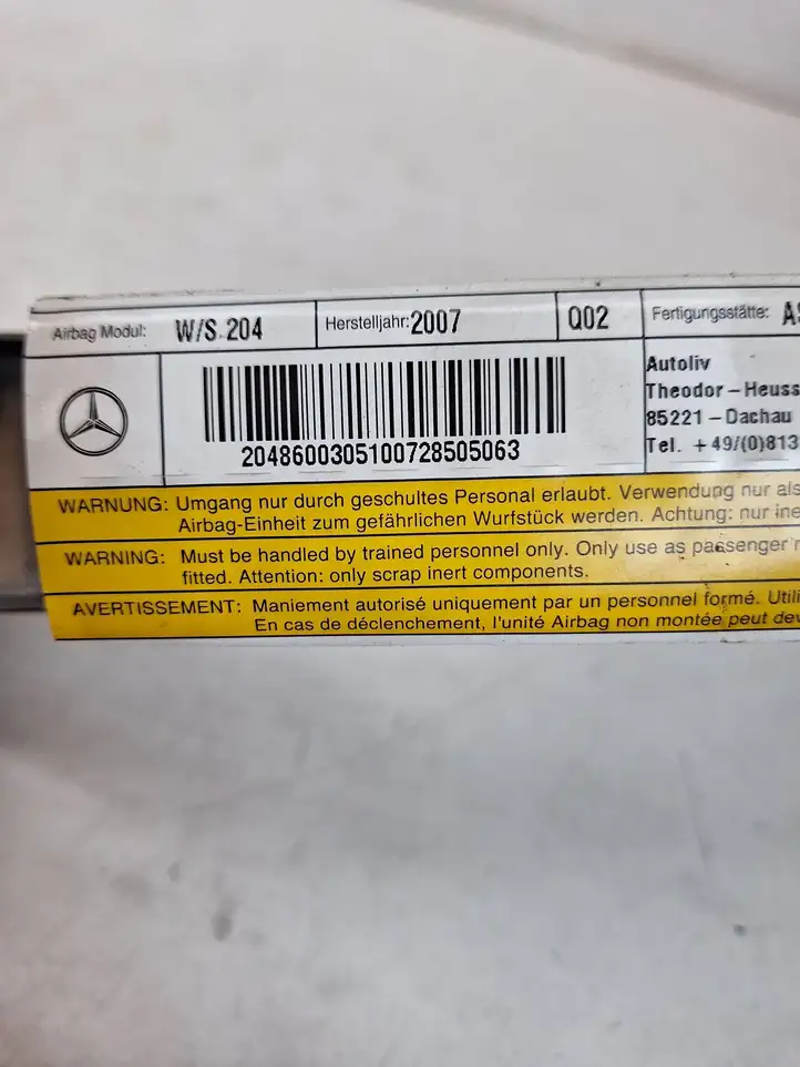 Mercedes-Benz C W204 (2007 - 2014) 204860030510072850 Боковая подушка безопасности (стойка) — фото 4