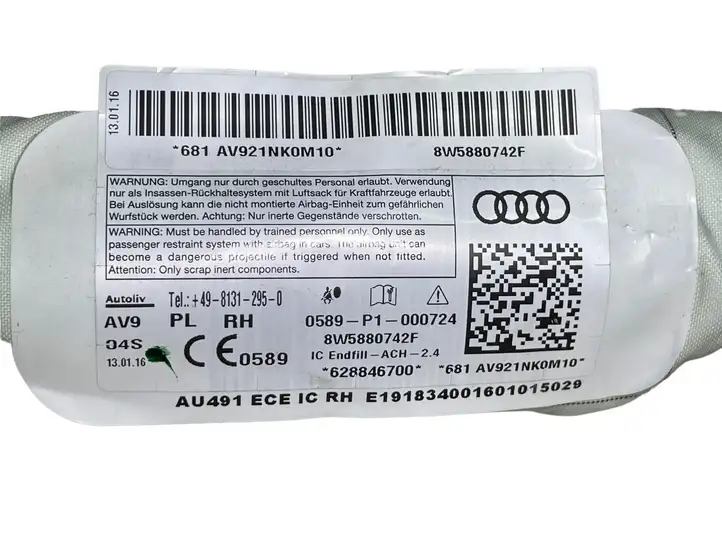 Audi A4 S4 B9 (2015 - 2019) 8W5880742F Боковая подушка безопасности шторка — фото 4