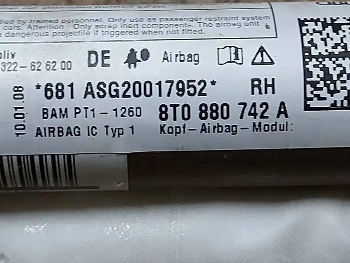 Audi A5 8T 8F (2007 - 2011) 8T0880742A Боковая подушка безопасности шторка — фото 2