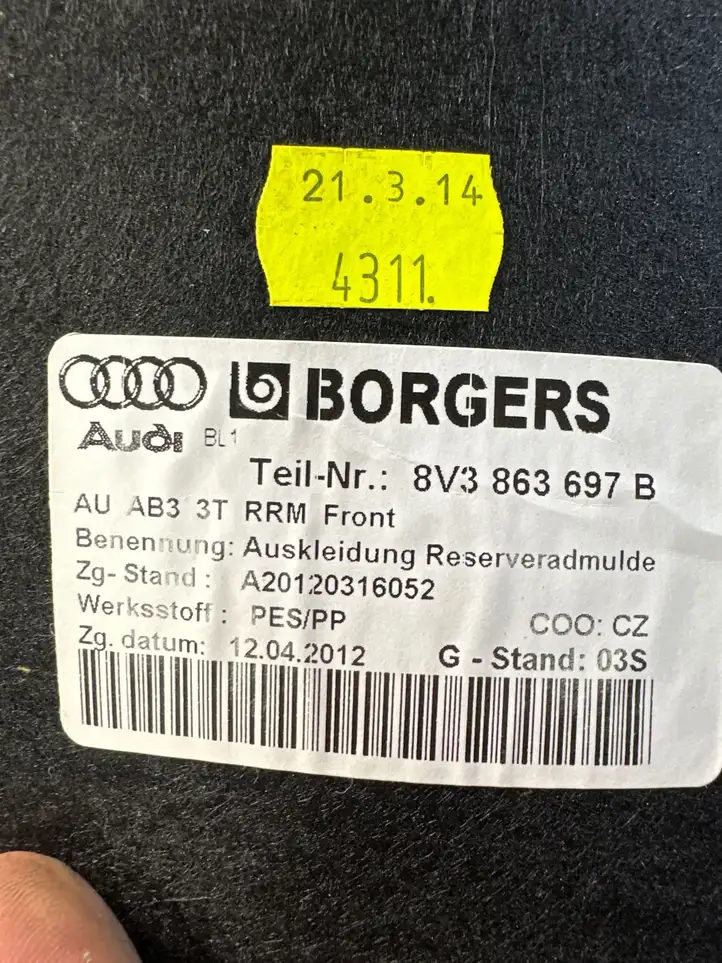 Audi A3/S3 8V (2012 - 2016) 8V3863697B Коврик багажника — фото 3