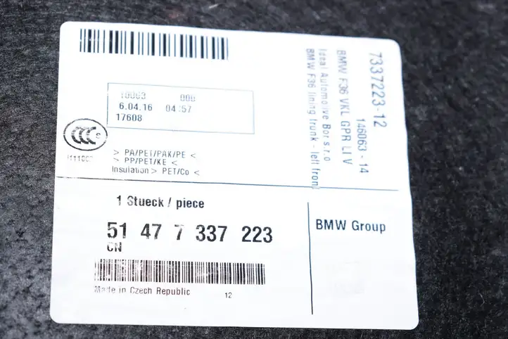 BMW 4 F36 Gran coupe (2014 - 2017) Боковая обшивка багажника — фото 3