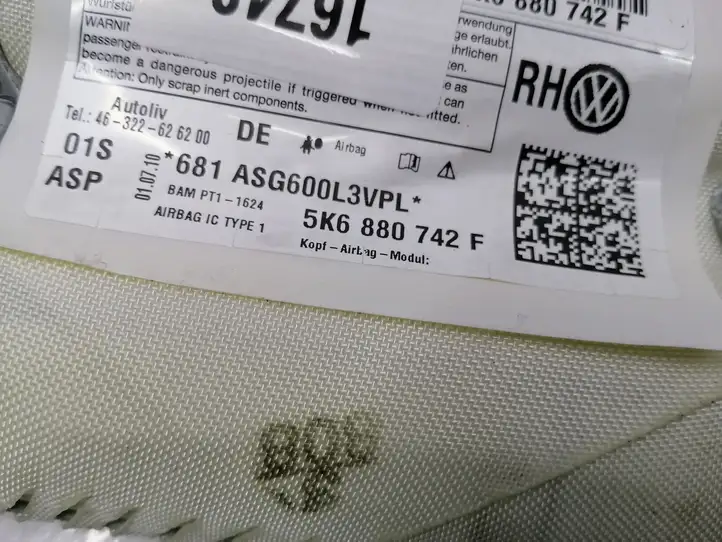 Volkswagen Golf VI (2009 - 2013) 5K6880742F Боковая подушка безопасности шторка — фото 4