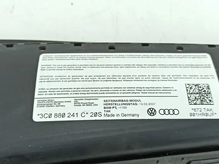 Volkswagen PASSAT B6 (2005 - 2010) 3c0880241c Подушка безопасности сиденья — фото 2
