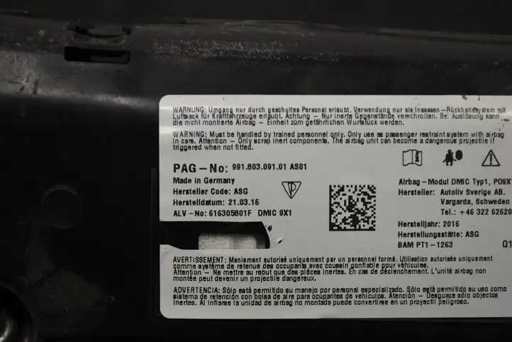 Porsche 911 991 (2011 - 2019) 99180309101 Боковая подушка безопасности шторка — фото 5
