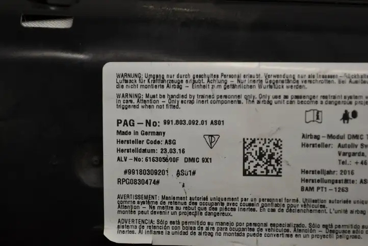 Porsche 911 991 (2011 - 2019) 99180309201 Боковая подушка безопасности шторка — фото 5