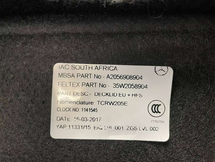 Mercedes-Benz C W205 (2014 - 2021)  A2056908904 Обшивка крышки багажника