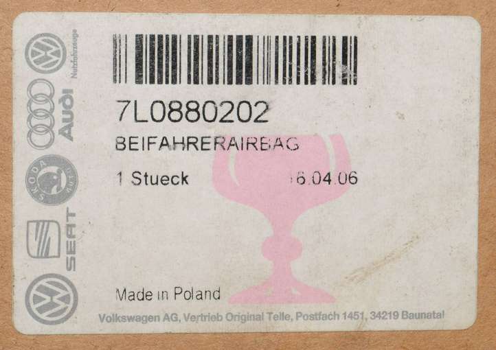 Volkswagen Touareg I (2002 - 2010)  7L0880202 Подушка безопастности пассажира