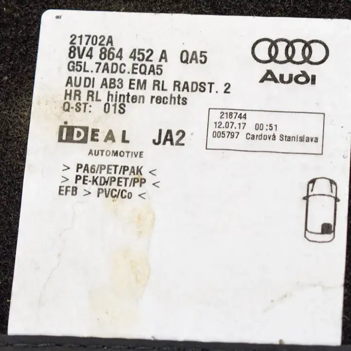 Audi A3/S3 8V (2016 - 2020) 8V2864435 Комплект автомобильных ковриков — фото 6