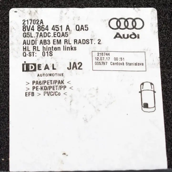Audi A3/S3 8V (2016 - 2020) 8V2864435 Комплект автомобильных ковриков — фото 7
